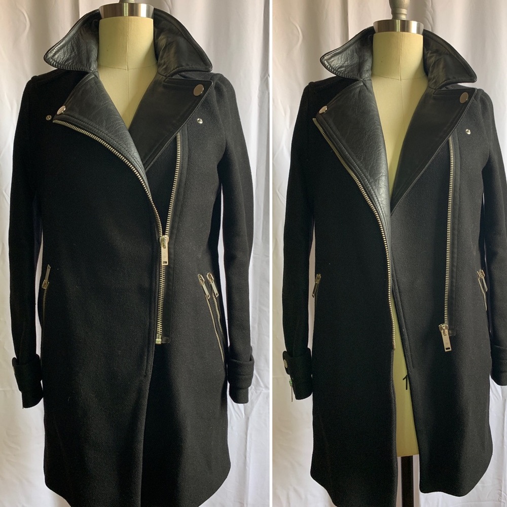 Zara Wool Black Motorcycle Wool Coat - Picture 1 of 3
